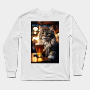 Bright Eyed Beer Cat Long Sleeve T-Shirt